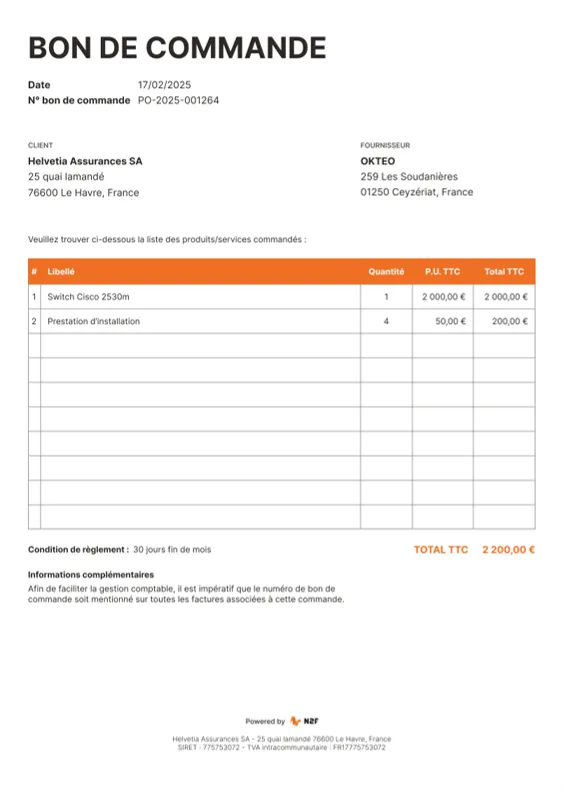 N2F demande d'achat bon de commande