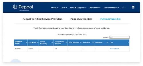 N2JSoft certifié PEPPOL
