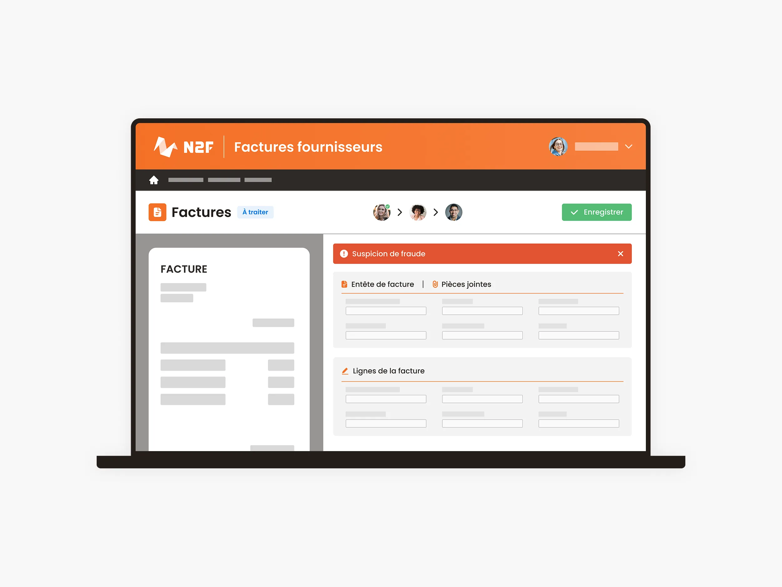 Interface N2F, contrôle anti-fraude factures fournisseurs