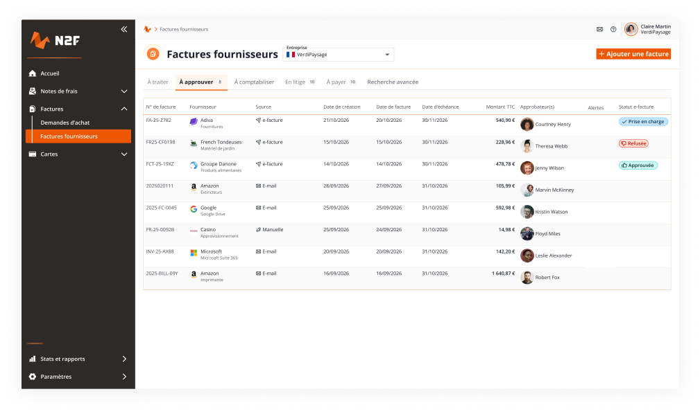 Gestion multi-entité N2F avec tableau de bord consolidé