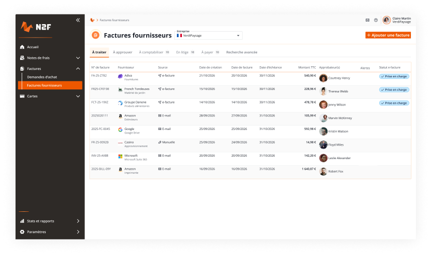 Module demandes d'achat N2F avec workflow d'approbation