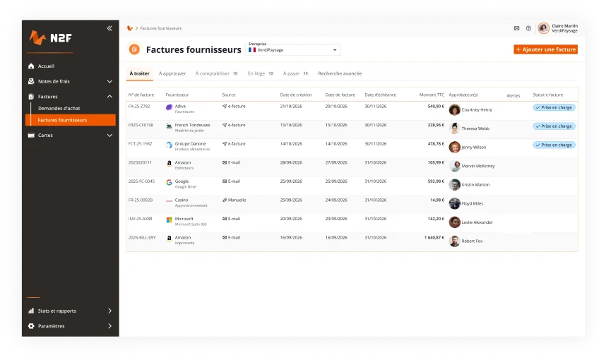 N2F demandes d'achat et bons de commande
