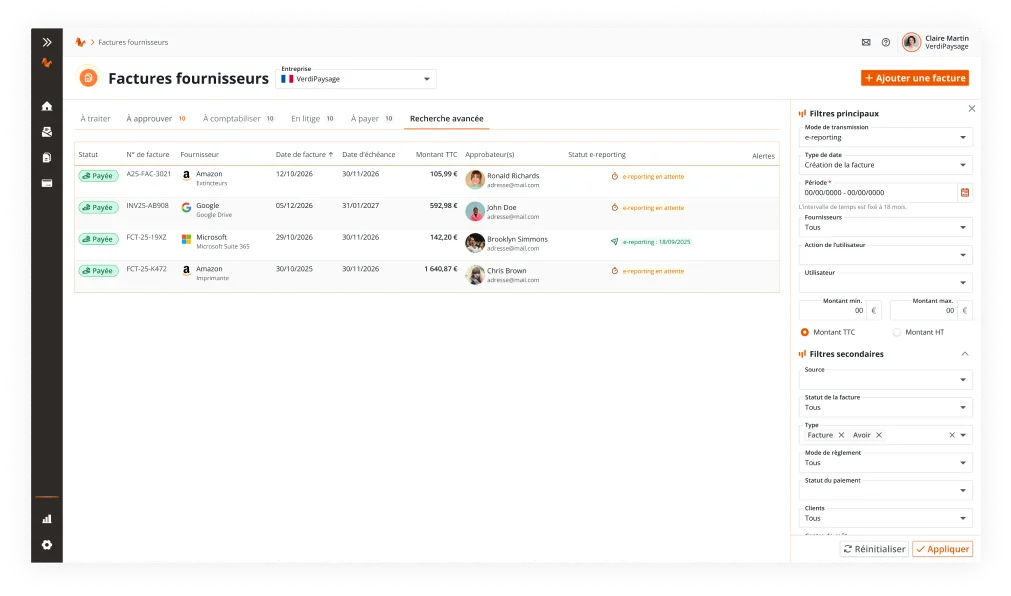 N2F gestion budgétaire avec filtres et axes analytiques